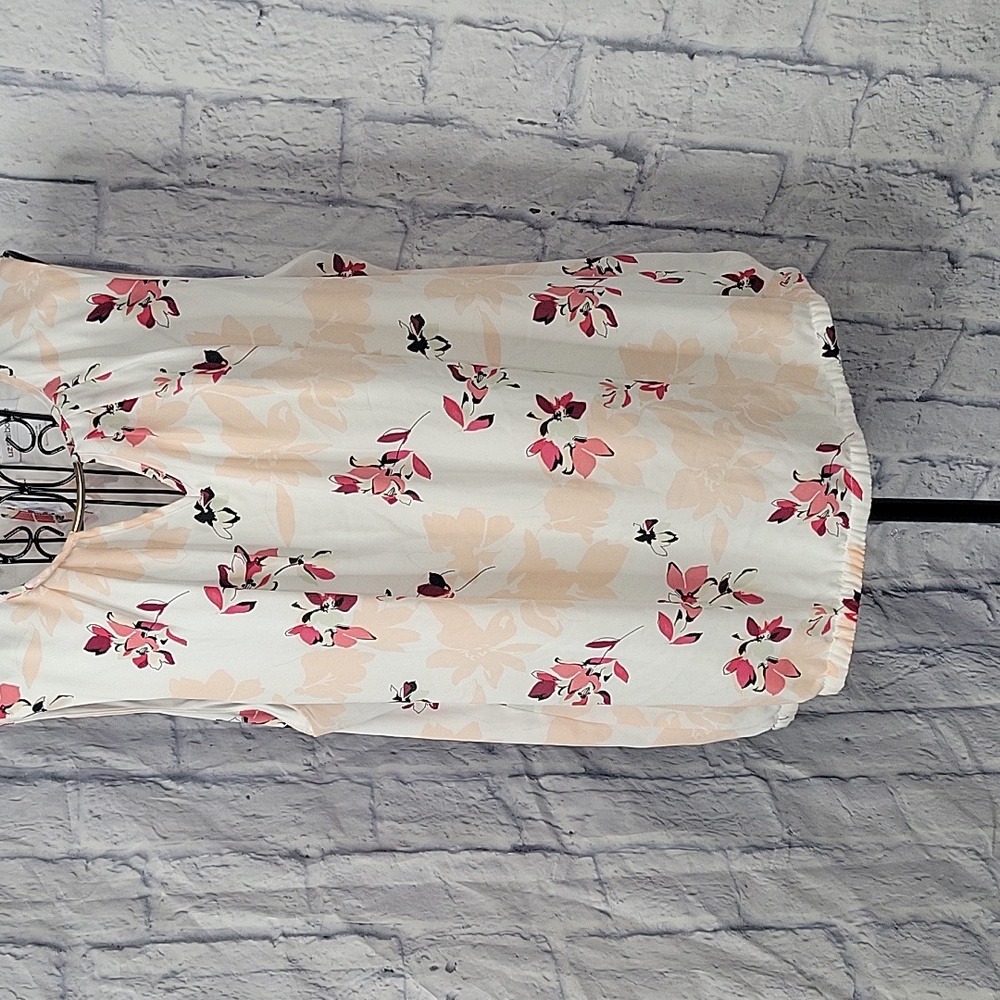 Liz Claiborne Floral Sleeveless Lined Blouse Keyhole Neckline Large‎